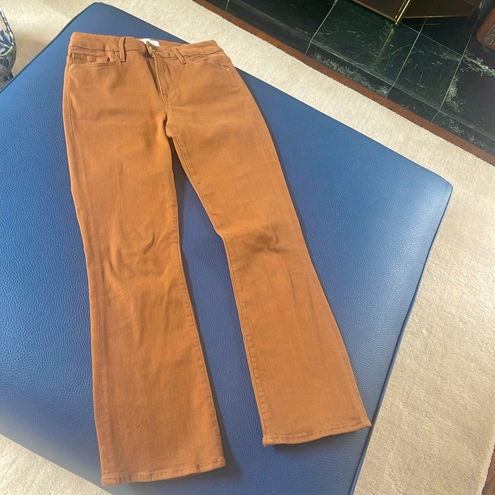 Frame Le Crop Mini Boot/Camel Coated Jeans 27 EUC